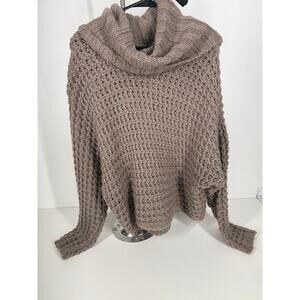 Express Chunky Knit Cowl Neck Sweater Small Taupe Cozy Open Weave